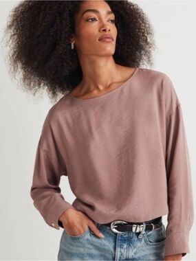 Madewell Dusty Mauve Scoop-Neck Long Sleeve Tulip Back Top NWT smoke & pet free